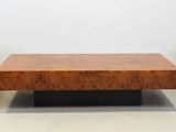 pair of art deco coffee tables in burlwood and black lacquered wood