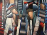 un tableau représentant un homme et une femme en costume