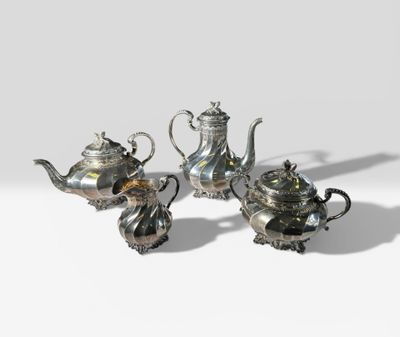 Service à thé et café en argent 925 millièmes, Maître orfèvre Thorel,  - Photo 1