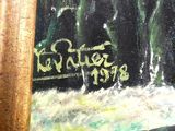 a painting of a man riding a surfboard on a wave