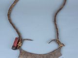 un gros plan d'un collier orné d'un objet métallique