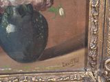 a painting of flowers in a vase on a table