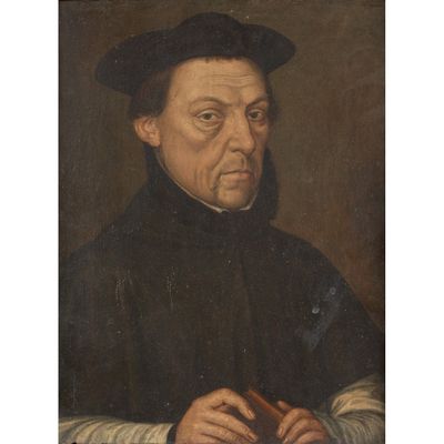 un tableau représentant un homme tenant un livre entre ses mains