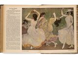 un livre ouvert sur lequel figure l'image d'un groupe de femmes en train de danser
