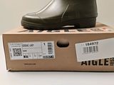 a box with a pair of rain boots on top of it