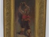 un vieux tableau représentant un homme et une femme en robe rouge