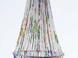 a chandelier made of glass beads hanging from the ceiling