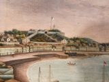 painting of a view of a city with a castle on top of a hill