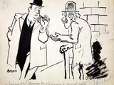 drawing of a man in a top hat talking to another man with a cane