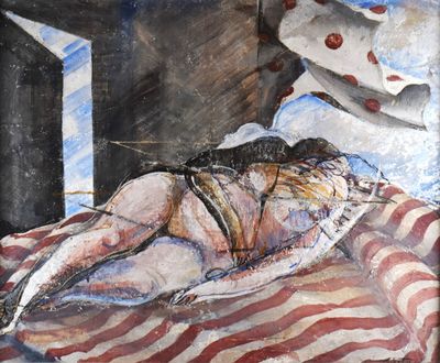 une peinture représentant une femme nue allongée sur un lit