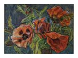 un tableau représentant des fleurs dans un vase posé sur une table