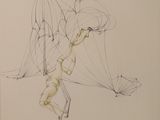 un dessin représentant une femme tenant un parapluie en l'air