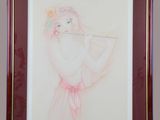 painting of a woman in a pink dress holding a flute