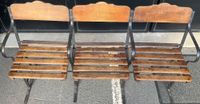 Suite de 3 fauteuils strapontins vintage en bois et métal. (photo 2)