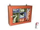 a display case with stuffed animals inside of it