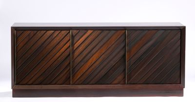 the sideboard is made of wood and has two doors on each side