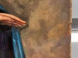 a painting of a woman with a blue cape on her head