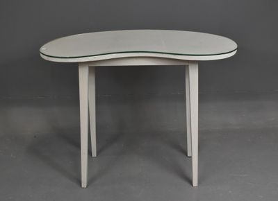 Petite TABLE rognon en bois peint en blanc avec un verre à l…
