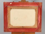 painting of a red frame with a white background and a drawing on it