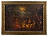 an oil painting of a group of people in a wooded setting