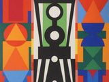 an image of a painting of a clock on a colorful background