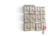 many boxes of toilet paper on a white wall