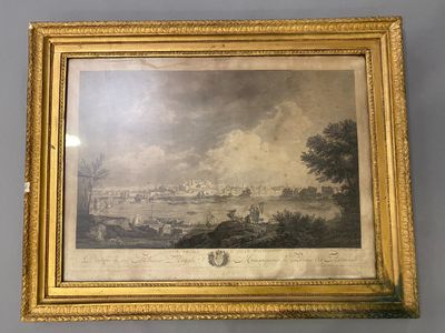 an old picture of a painting hanging on a wall in a gold frame