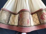 a close up of a lamp shade on a table