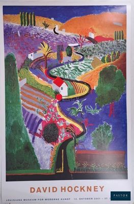 Le tableau de David Hockney représentant un paysage avec une rivière et des collines en arrière-plan