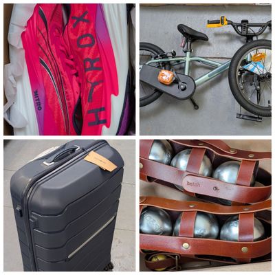 plusieurs photos représentant différents types de bagages, notamment un vélo, un sac et un vélo
