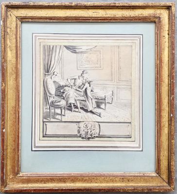 un dessin représentant une femme assise sur une chaise dans une pièce