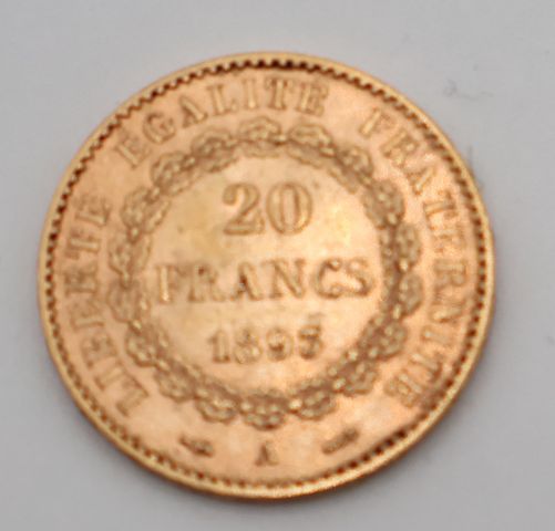 Pièce de monnaie en or à valeur faciale de vingt francs 1895. Fra...