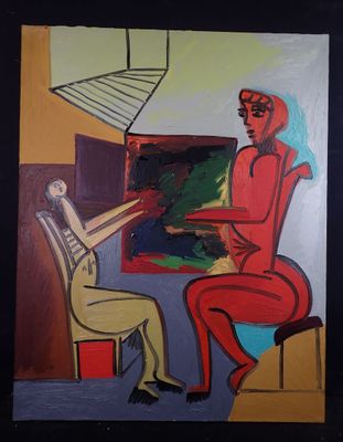 an image of a painting of a man sitting in a chair