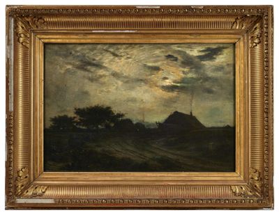 une peinture d'un paysage avec une maison au loin