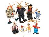 a bunch of puppets that are hanging on a string