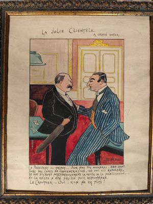 painting of a man in a suit talking to another man in a suit