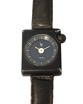 an image of a black square watch with a black face