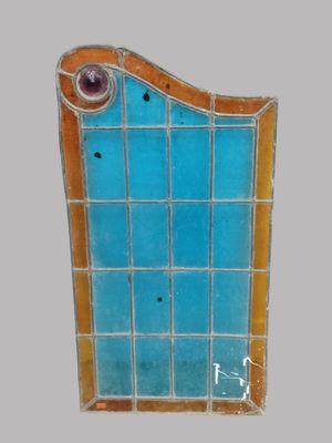 a picture of a blue and orange tiled mirror