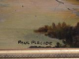 an image of a painting of a beach scene with a boat in the water