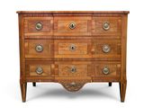 an antique chest of drawers on a white background
