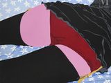 a painting of a woman laying down on a bed