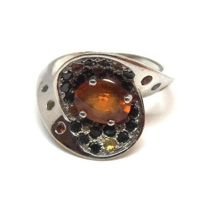 bague en argent sterling ornée de pierres orange et noires