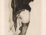 drawing of a woman in stockings and stockings holding a cigarette