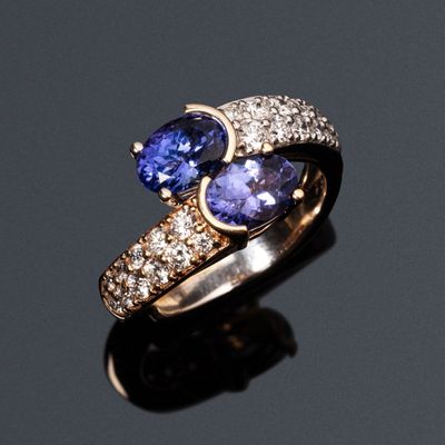 Bague Toi & Moi en or 18k (750e), jaune d'un côté, gris de l… - Photo 1