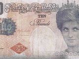 an old british ten pound note with a portrait of princess diana