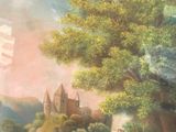 a picture of a painting of a castle on a hill