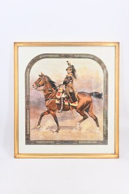 tableau représentant un soldat à cheval, dans un cadre doré
