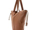 a brown leather tote bag on a white background