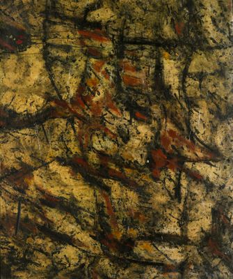 une image représentant un tableau accroché au mur, sur un fond noir et jaune