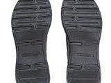 the soles of a pair of black shoes on a white background